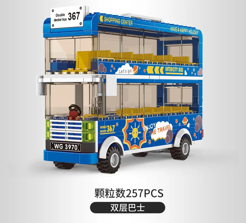Bus City UK London Building Blocks School Vehicle Friends Wedding Car Traffic Bricks Double Station Girls Gifts Technique Toys - CADA BRICKS®