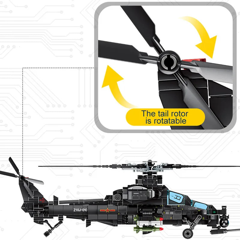 SEMBO 732 SZTUK Wojskowy śmigłowiec Z-10 Model Klocki Miasto SWAT Uzbrojony samolot Gunship Klocki Zabawki dla chłopców Prezenty urodzinowe