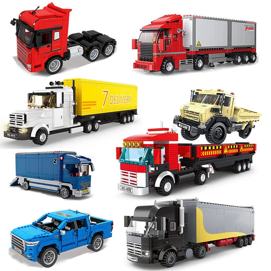 City Truck Vehicle Pickup Heavy Cargo Transport Model Building Blocks Machinery Shop Van Creative Carriage Harvester Car Kid Toy - CADA BRICKS®