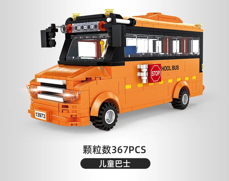 Bus City UK London Building Blocks School Vehicle Friends Wedding Car Traffic Bricks Double Station Girls Gifts Technique Toys - CADA BRICKS®