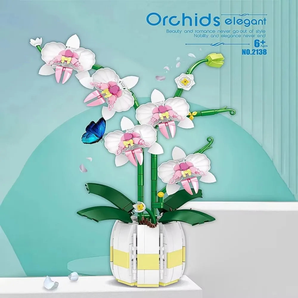 Romantic Orchid Flowers Bouquet Building Blocks: Bonsai Style Plant Model Bricks for DIY Home Decoration Ideal Kids' Toy & Gift - CADA BRICKS®