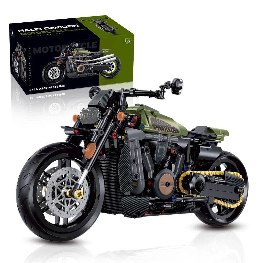 1:8 586 szt. High-tech klasyczny model motocykla klocki budowlane Motor City Racer klocki zabawki dla chłopców prezenty dla dzieci na Halloween