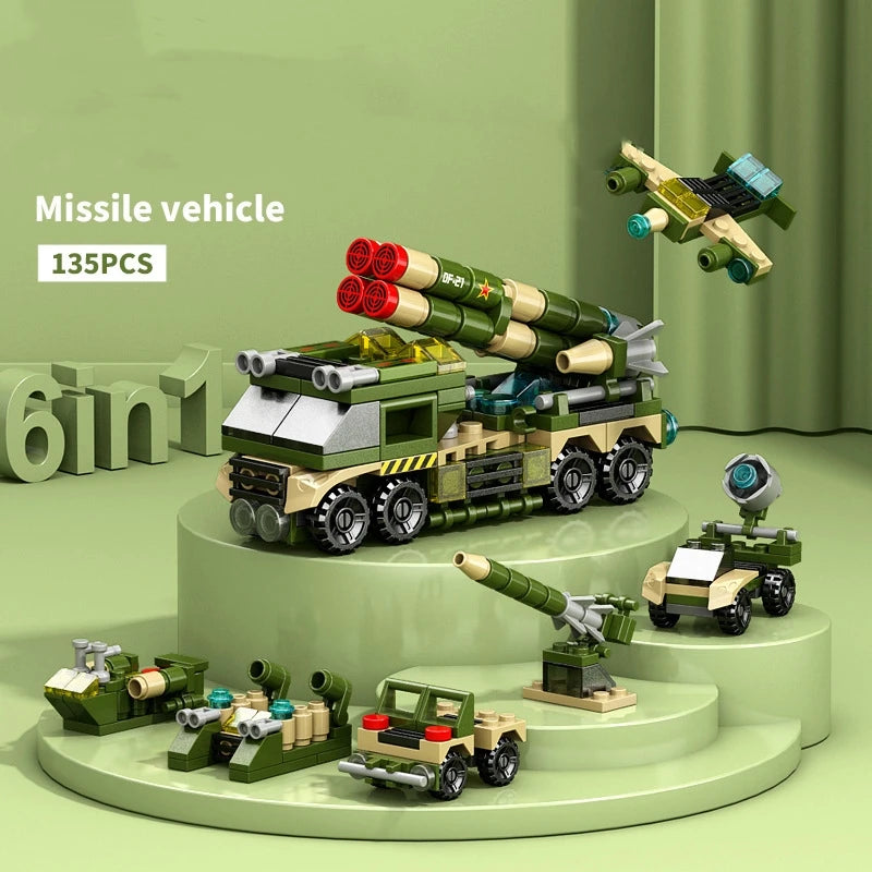 6IN1 Engineering Car Helicopter Truck Tank City Building Blocks Police Bricks Fire Fighting Brick Set Toys for Children