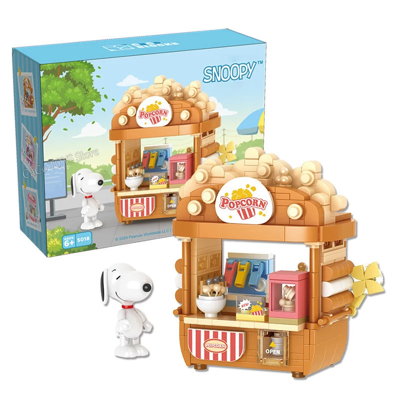 Genuine Snoopy Building Blocks Multi-faceted Life Puzzle Box Cartoon Plastic Building Blocks Trendy Scene Coffee Shop Toys Gift