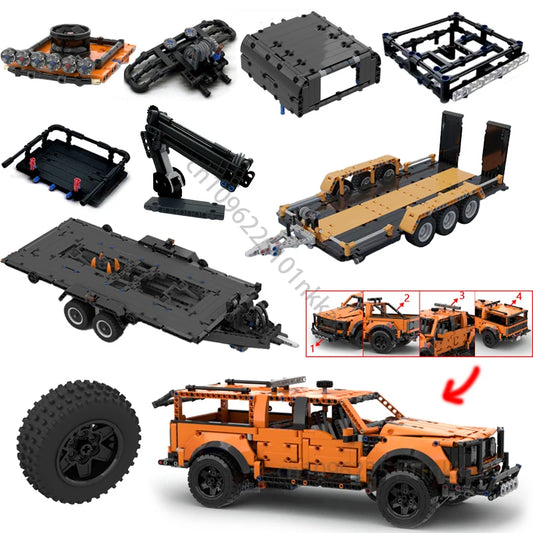 MOC 42126 F-150 Raptor Car Trailer Technical Hitch Crane Platform Hardtop Bumper Roofrack Building Blocks DIY Bricks Toy Gifts - CADA BRICKS®