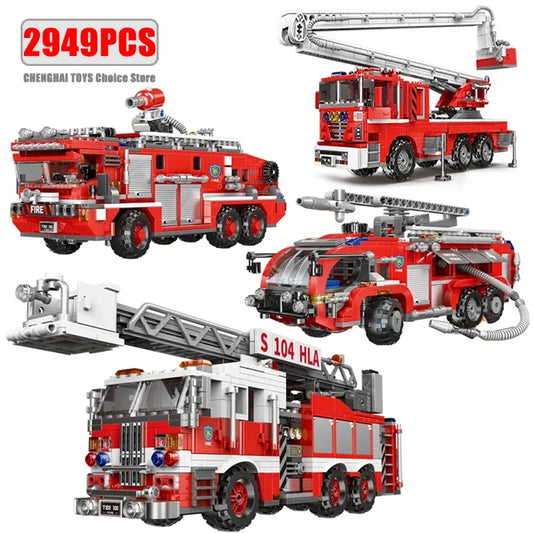 Simulation City Firefighter Rescue Engineering Vehicle Movable Building Block Fire Trucks Model Kit Childrens Assembled Toy Gift - CADA BRICKS®