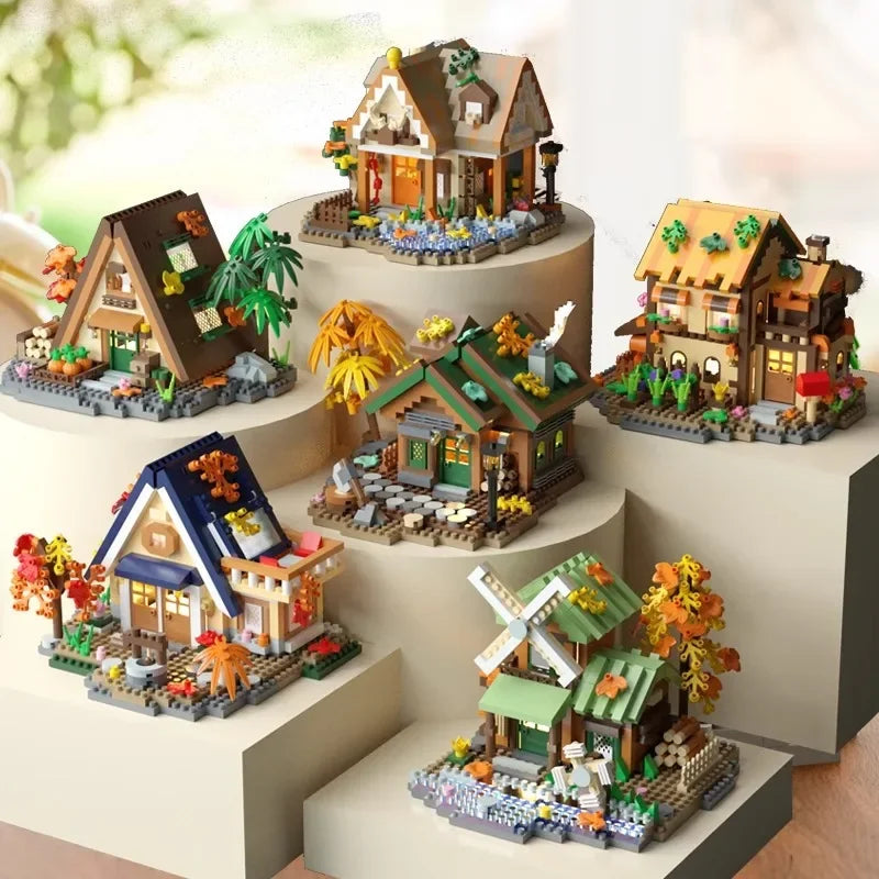 Forest House Building Blocks 3D Cherry Blossom Tree House Architecture Bricks Model Log Cabin Toys For Kids Santa Gift MZ322