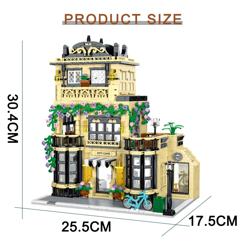 1443-1489 sztuk Kreatywne Miasto Kawiarnia Światło Widok na Ulicę Klocki Klocki Modele Zestawy MOC Modułowa Architektura Chłopcy Zabawki Prezenty dla Dzieci