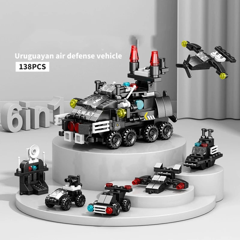 6IN1 Engineering Car Helicopter Truck Tank City Building Blocks Police Bricks Fire Fighting Brick Set Toys for Children