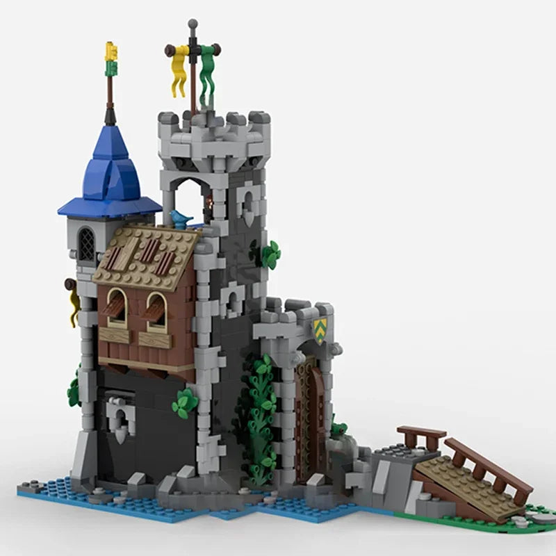 933PCS MOC Lakeside County Fortress Castle Model European Medieval Street View Architecture Modular Building Blocks Toys Gift