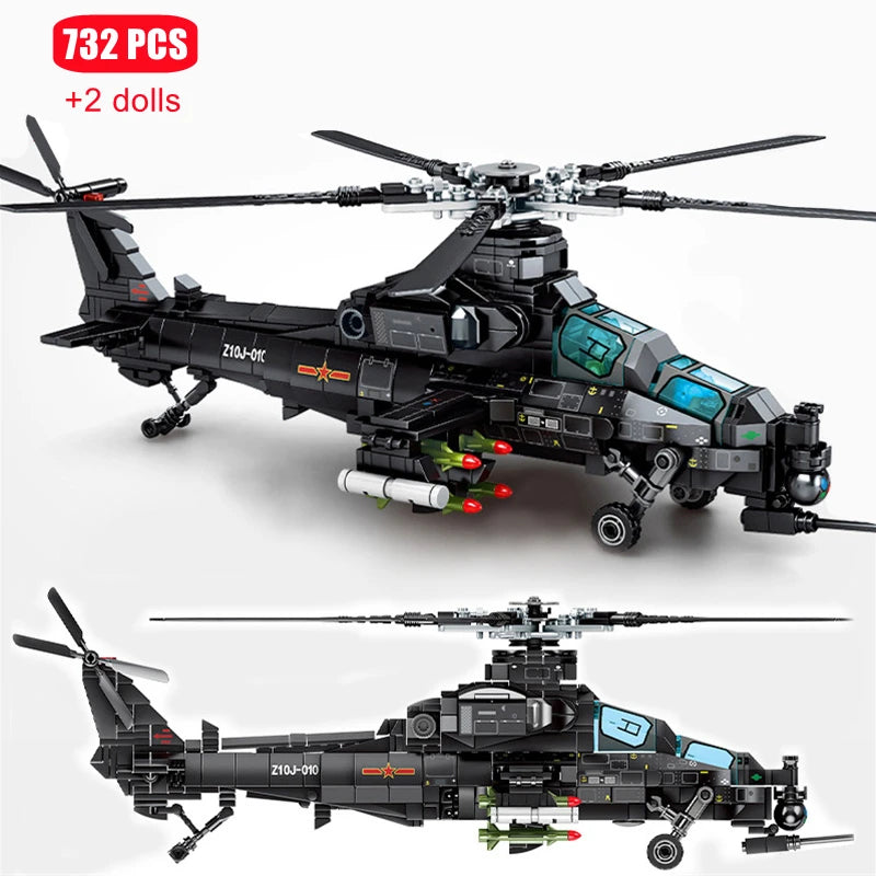 SEMBO 732 SZTUK Wojskowy śmigłowiec Z-10 Model Klocki Miasto SWAT Uzbrojony samolot Gunship Klocki Zabawki dla chłopców Prezenty urodzinowe