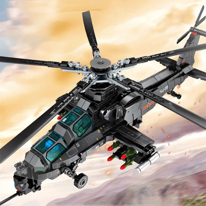 SEMBO 732 SZTUK Wojskowy śmigłowiec Z-10 Model Klocki Miasto SWAT Uzbrojony samolot Gunship Klocki Zabawki dla chłopców Prezenty urodzinowe