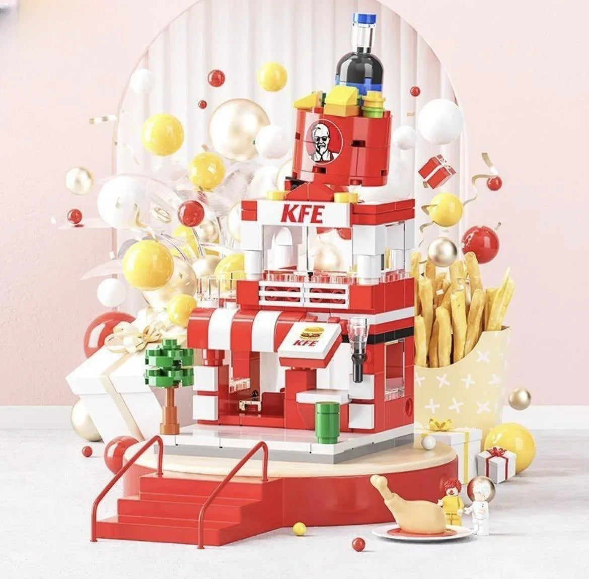 Architektura Widok ulicy Dom Klocki DIY Mini Miasto Sklep Model Zabawki Na Prezenty Świąteczne