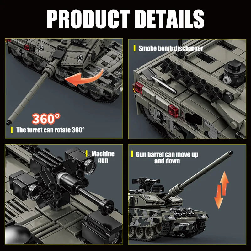 Military WW2 MOC Leopard 2A7 Army Main Battle Tank Soldiers Building Blocks Bricks M1 T90M Tank Set For Children Boys Gifts - CADA BRICKS®