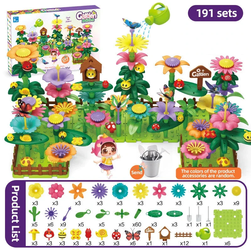 Building Blocks Flower Bouquet Girls Diy Garden Constructor Brick Playset Plant Growing Floral Assembly Educational Stacking Toy
