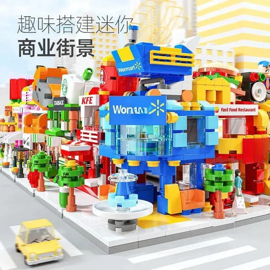 Architecture Street View House Building Blocks DIY Mini City Store Model Toys For Christmas Gifts