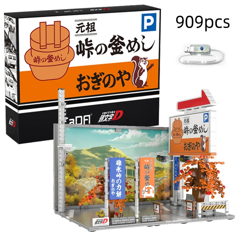 Cada Anime Initial D Tofu Shop House Model Building Blocks City Japanese Racing Car Parking Lot Bricks Toys Kid Gifts With LED - CADA BRICKS®