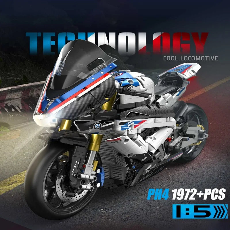 Ekspert techniczny Samochód wyścigowy motocykl Klocki V4S PH4 H2R R1 Motocykl ze światłem LED Klocki Zabawki dla dzieci Prezenty