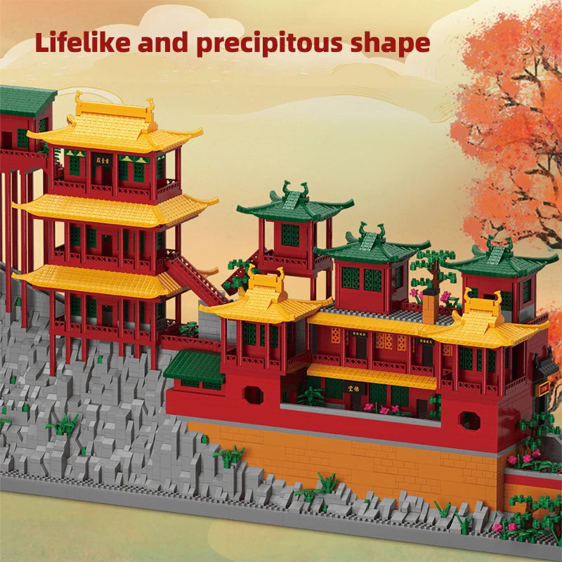 6183PCS City Mini Ancient Hanging Temple Architecture Building Blocks Traditional House Figures Bricks Toy For Kids Gifts