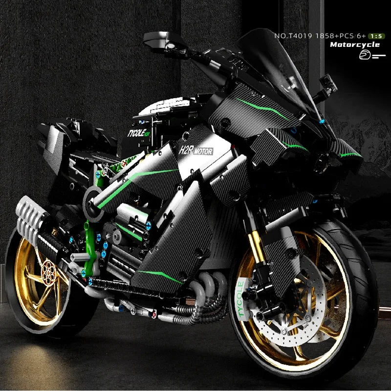 1858 sztuk 1:5 Techniczne Miasto Motocykl Samochód Model Klocki MOC Wyścigi Motocykl Pojazdy Cegły Zabawki dla Dzieci Prezenty T4019