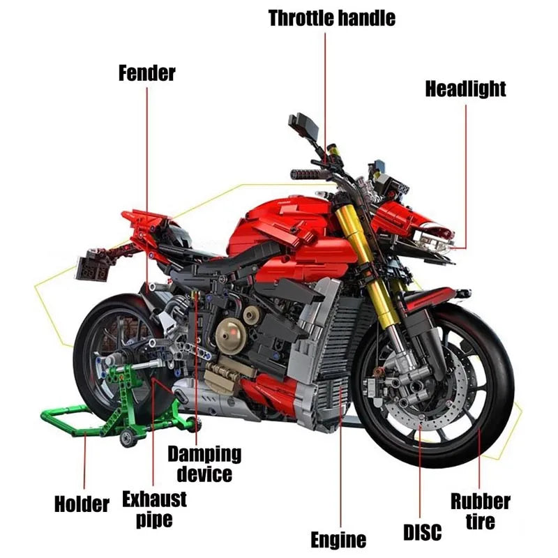 Techniczne MOC 2221 szt. V4 SP Motocykl Miejski Samochody Sportowe Model Klocki DIY Montaż Motocykli Klocki Zabawki Dla Dzieci Chłopców