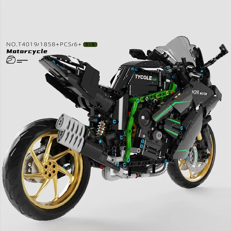 1858 sztuk 1:5 Techniczne Miasto Motocykl Samochód Model Klocki MOC Wyścigi Motocykl Pojazdy Cegły Zabawki dla Dzieci Prezenty T4019