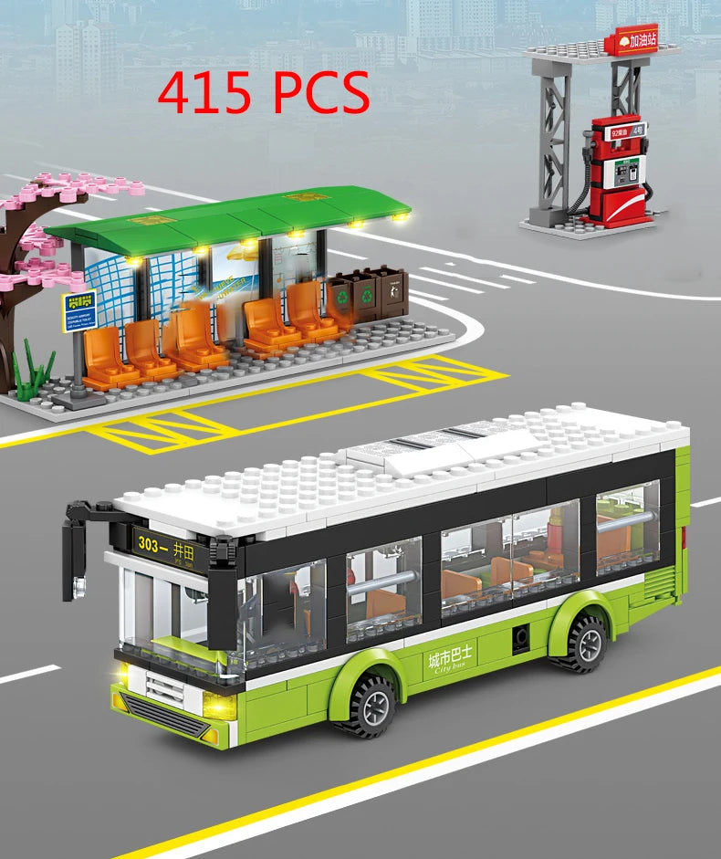 Bus City UK London Building Blocks School Vehicle Friends Wedding Car Traffic Bricks Double Station Girls Gifts Technique Toys - CADA BRICKS®