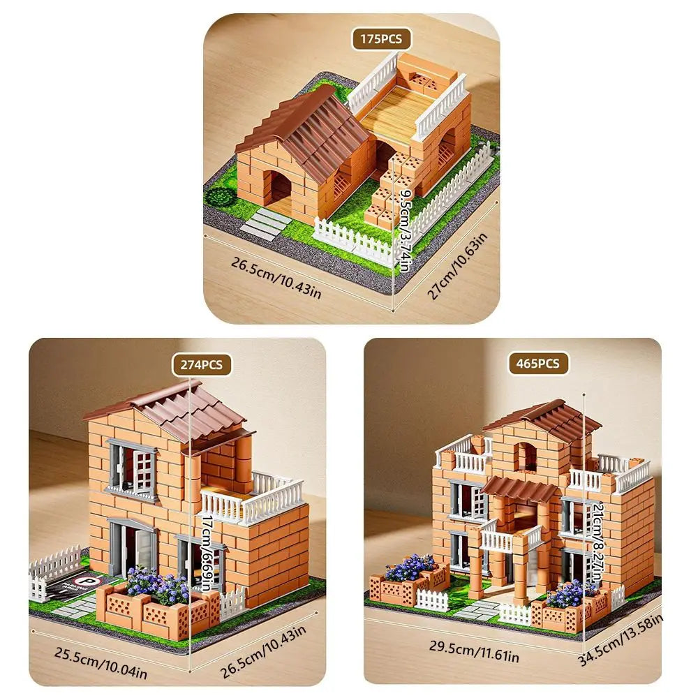 Multicolor DIY Building House Block Set Plastic Tile Houses Assemble Toy Miniature Size Villa Model Mini Brick Assembly