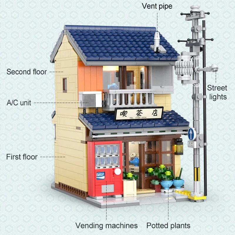 With Packaging BOX LED City Japanese Tea Shop House Architecture Building Blocks Friends Shop Figures Bricks Toys for Kid Gifts - CADA BRICKS®