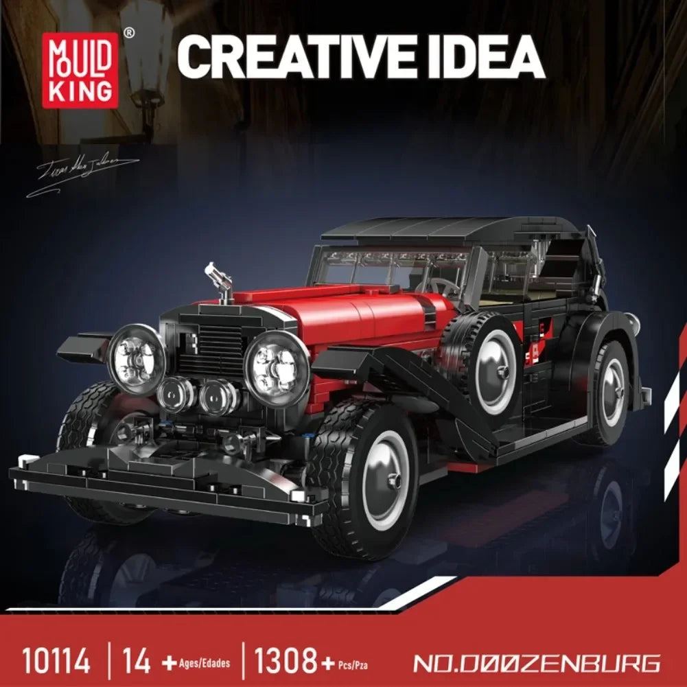 Mold King 10114 Zestaw klocków samochodowych technicznych Czerwony zabytkowy samochód Zestaw klocków samochodowych w stylu retro Prezent świąteczny dla dzieci