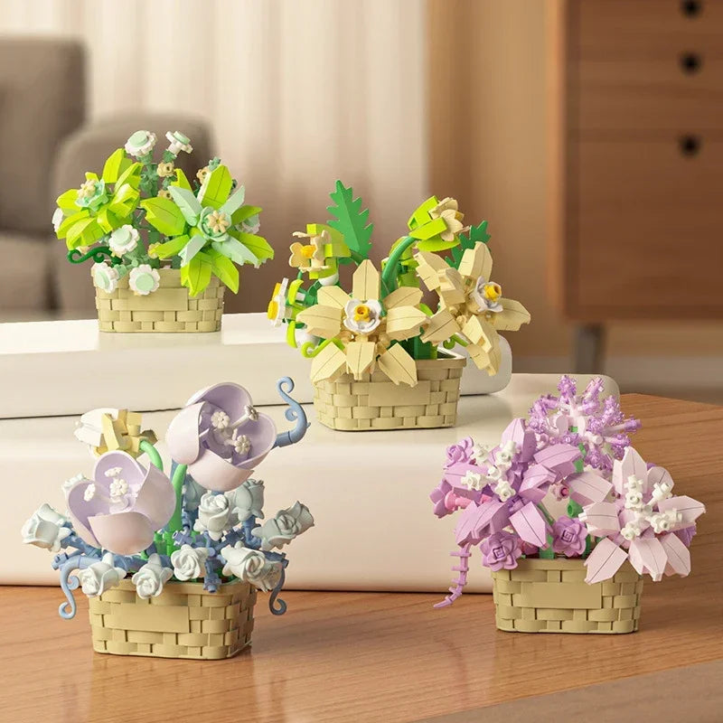 DIY MOC Flower & Tree Gardens Model Bricks - Potted Rose, Sunflower, Succulents Bonsai Girl - Targeted Kid Building Blocks Kits