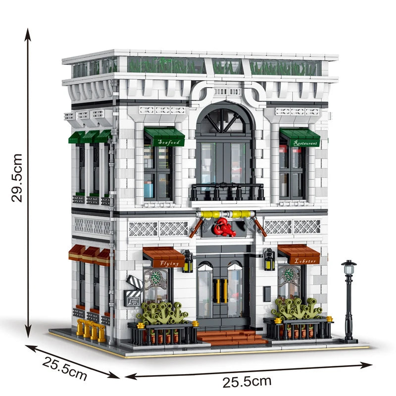 4132 szt. Modułowe klocki budowlane City Street View Restaurant MOC dla dorosłych, kreatywne, nowoczesne, architektoniczne, model domu, klocki, prezent dla dzieci