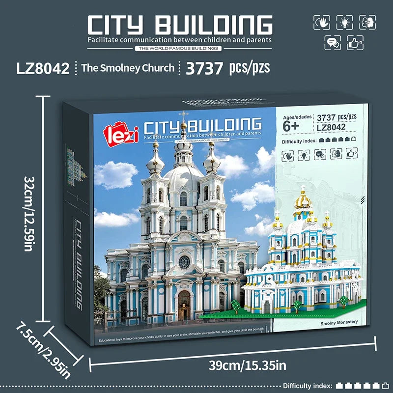 3737 szt. Model kościoła Smolny, klocki budowlane, światowej sławy atrakcje, architektoniczny widok ulicy, klocki dla dzieci, zabawki DIY, prezent świąteczny