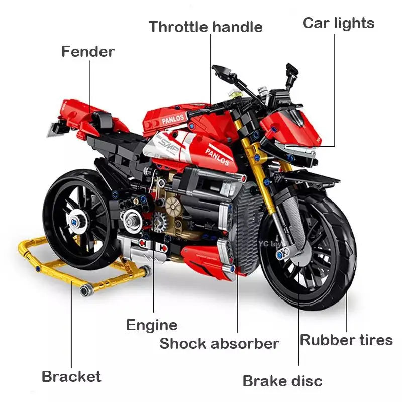981 szt. City Technical Locomotive Motorcycle Building Blocks MOC Speed Supercar Model motocykla Bricks Boy Toys na prezent dla dzieci
