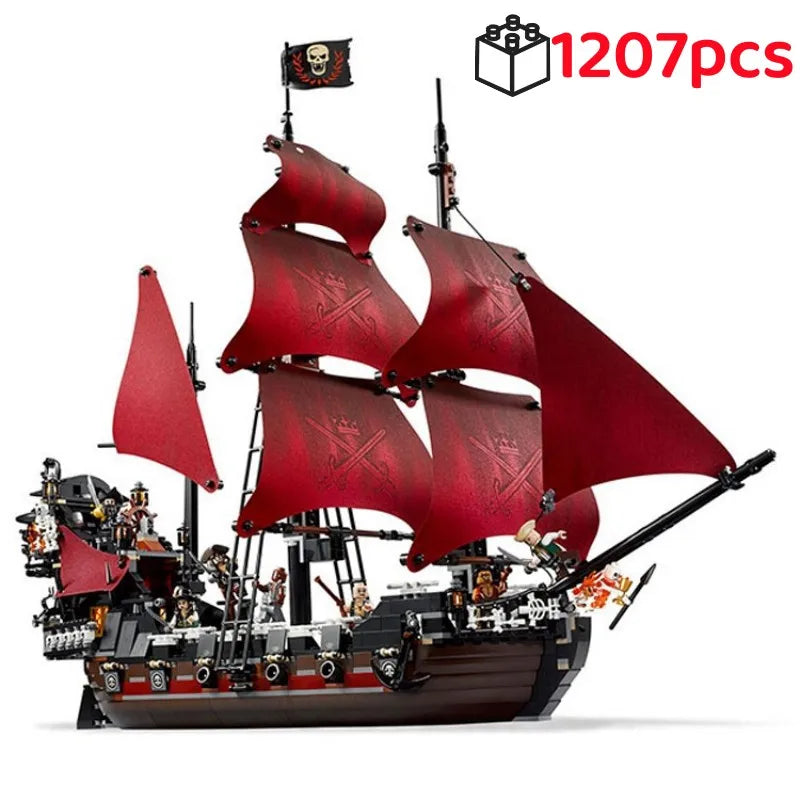 Pirates Of The Caribbean Ship Queen's Revenge Warship Black Pearl Sailboat Building Block Bricks MOC 4195 Assembly Toys Kid Gift