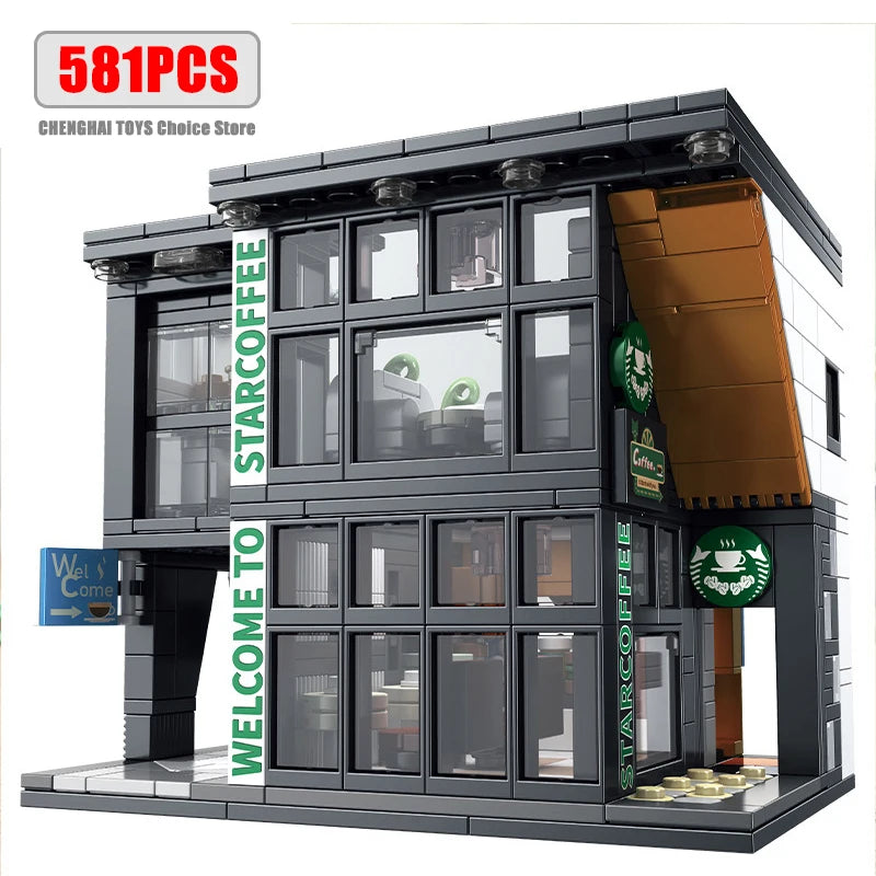 581 szt. City Star Coffee House z oświetleniem klocki budowlane Street View architektura kawiarnia sklep MOC klocki zabawki dla dzieci prezent świąteczny