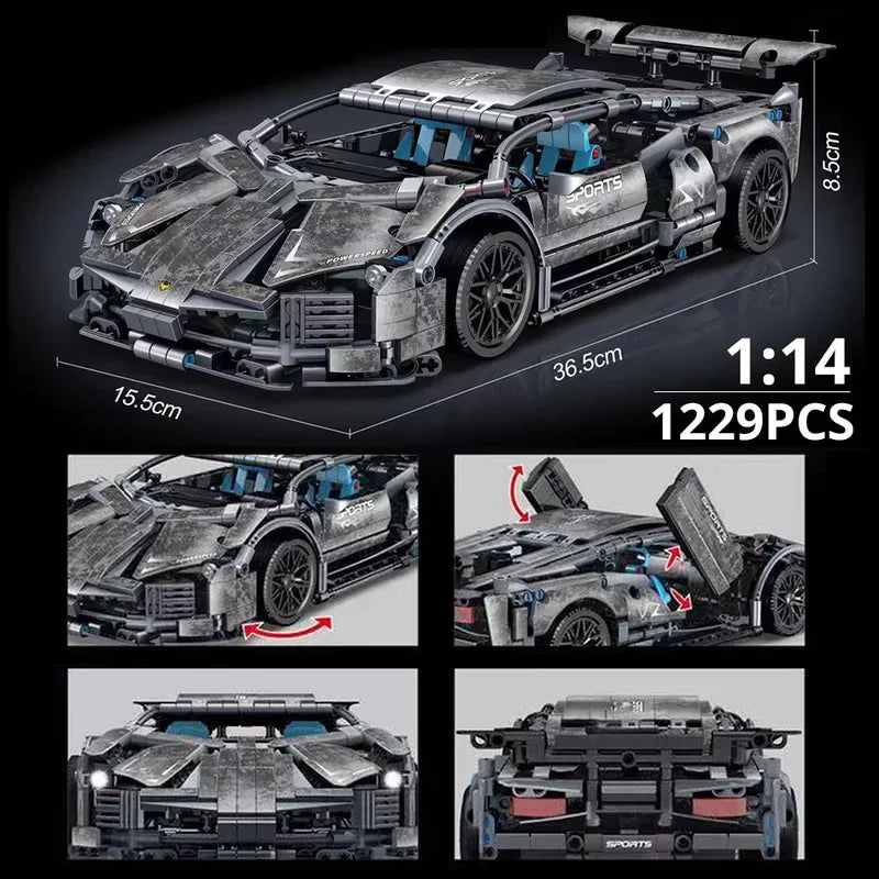 Techniczne superszybkie zielone Lamborghini, modele samochodów sportowych, klocki konstrukcyjne, słynne pojazdy, zabawki dla dzieci na prezent dla dorosłych
