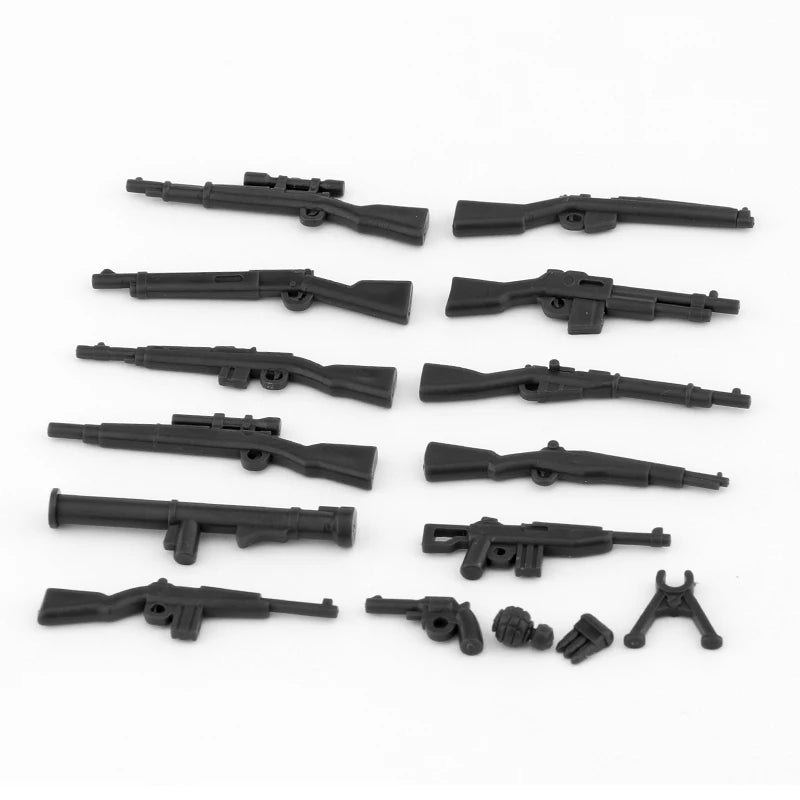 Wojskowe siły specjalne, policja SWAT, gangsterzy, broń, pistolety, moździerze, jeepy, pojazdy terenowe, opancerzone, model żołnierza, klocki budowlane