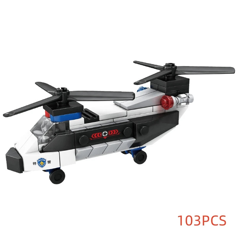 Super Police City Samolot Dwuwirnikowy Śmigłowiec Słynny Samochód SWAT Klocki DIY MOC Klasyczne Klocki Modelarskie dla Dzieci Zestawy