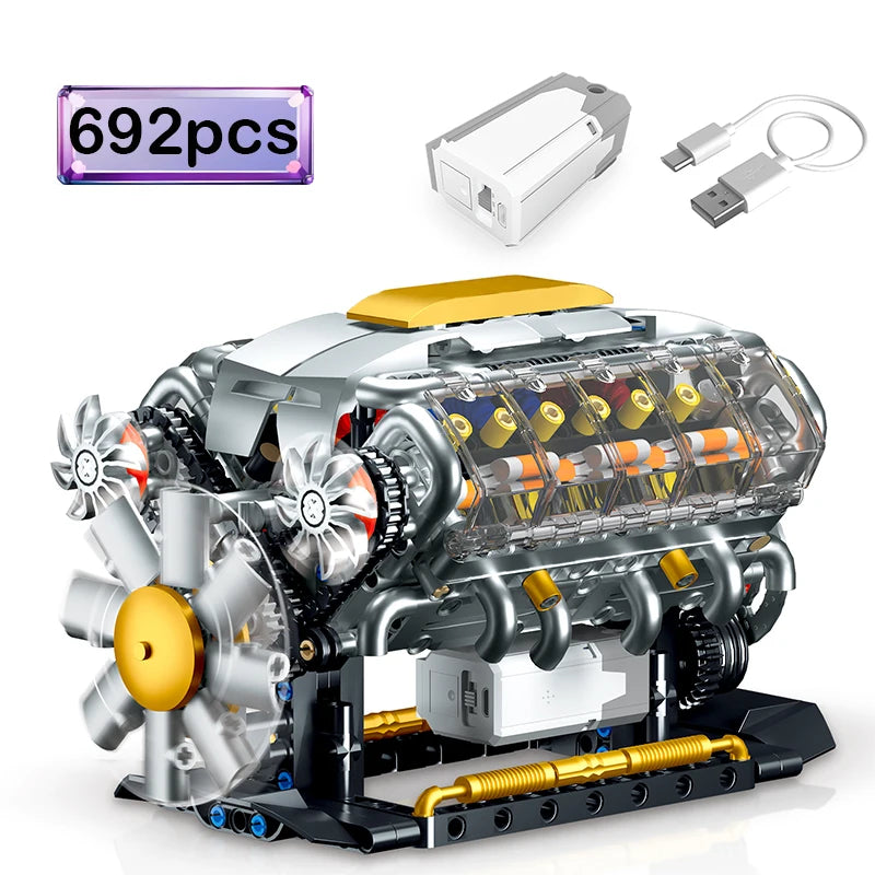 MOC Technik Electrically Driven V8 Engine Model Car Building Blocks Set Creative Educational Toys Christmas Gifts For Boys Kids - CADA BRICKS®