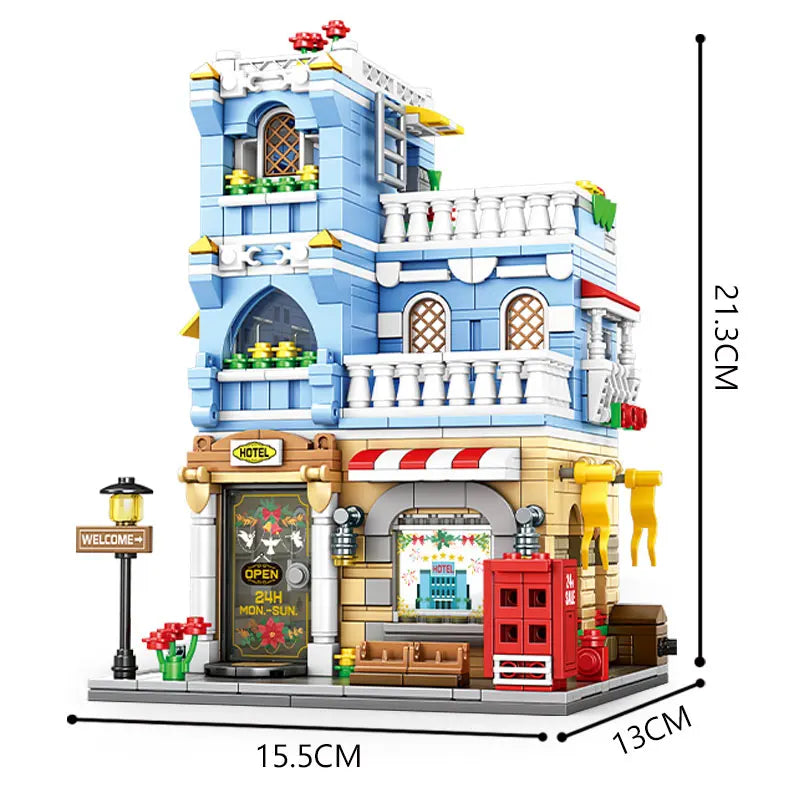 Klocki do budowania hoteli i zajazdów Klocki architektoniczne dla dziewczynek Seria miejska Zestaw miniaturowych puzzli Model dla chłopców Zabawka dla dzieci