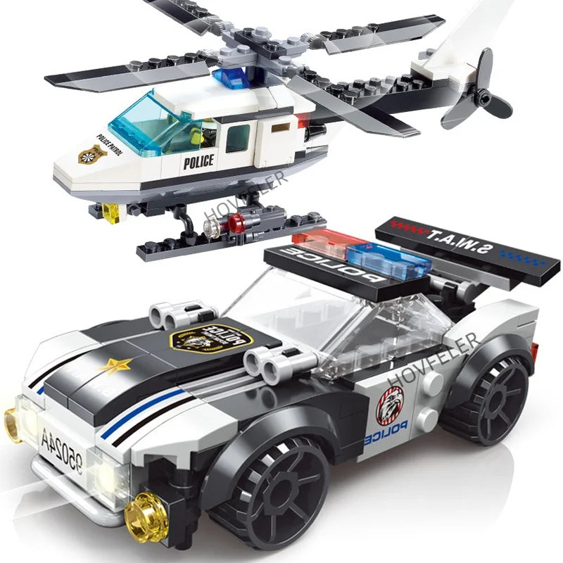 Super Police City Samolot Dwuwirnikowy Śmigłowiec Słynny Samochód SWAT Klocki DIY MOC Klasyczne Klocki Modelarskie dla Dzieci Zestawy