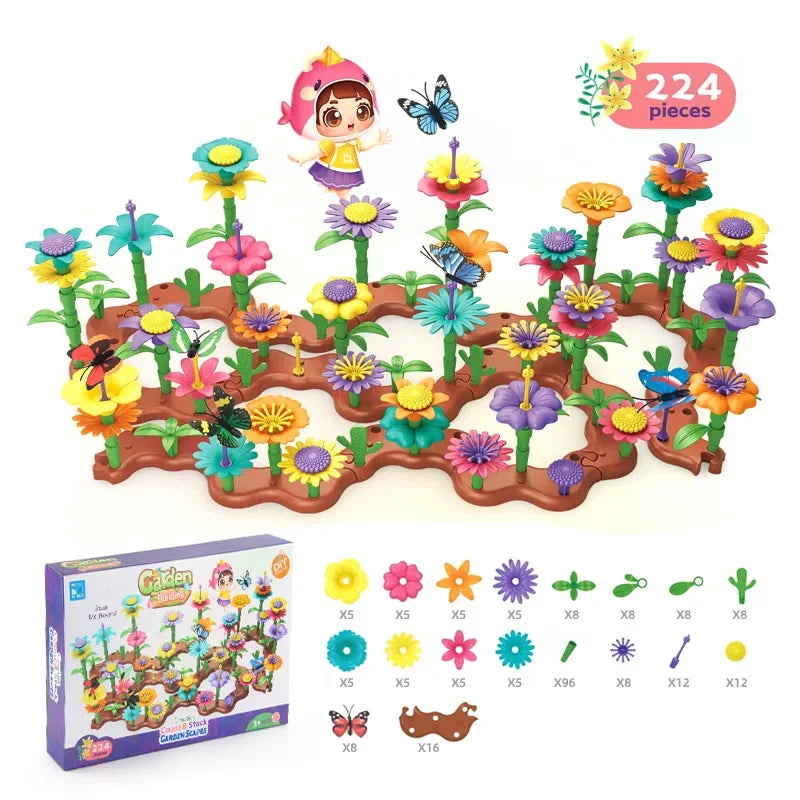 Building Blocks Flower Bouquet Girls Diy Garden Constructor Brick Playset Plant Growing Floral Assembly Educational Stacking Toy