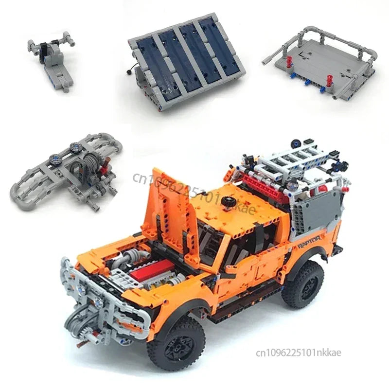 MOC 42126 F-150 Raptor Car Trailer Technical Hitch Crane Platform Hardtop Bumper Roofrack Building Blocks DIY Bricks Toy Gifts - CADA BRICKS®