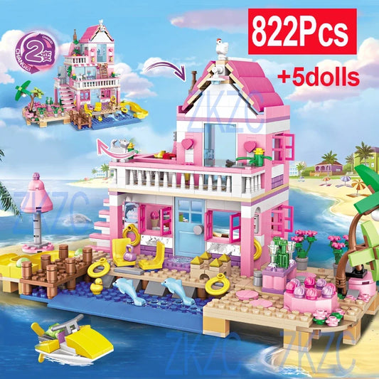 1 Change 2 Friends City House Summer Holiday Seaside Villa Apartment Slide Building Blocks Sets Figures Toys for Kid Girls Gift