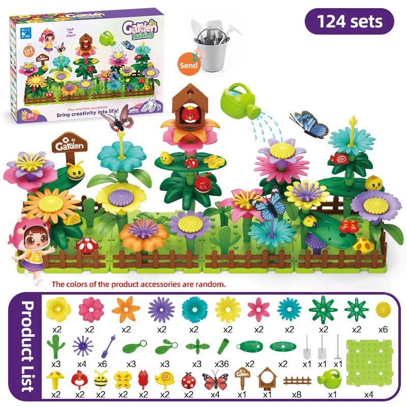Building Blocks Flower Bouquet Girls Diy Garden Constructor Brick Playset Plant Growing Floral Assembly Educational Stacking Toy