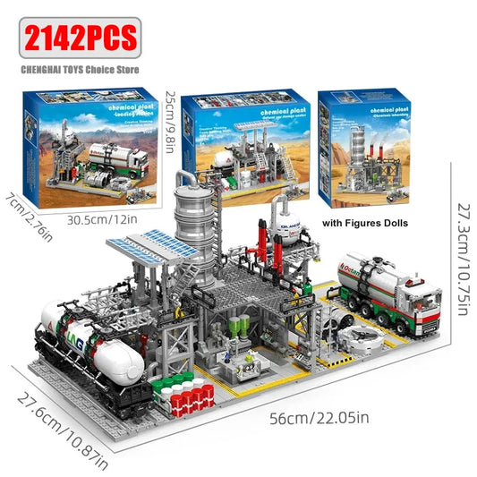 City Street View Building Blocks Natural Gas Storage Center Laboratory Transport Station 3 In 1 Assembly Model Bricks Kids Gifts
