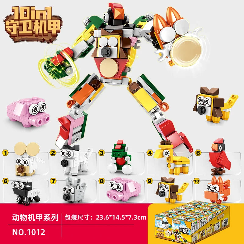 Engineering car blocks 10 in 1 Police car Aircraft Tank warship Fire truck Robot Building bricks Boy toys Children's gifts