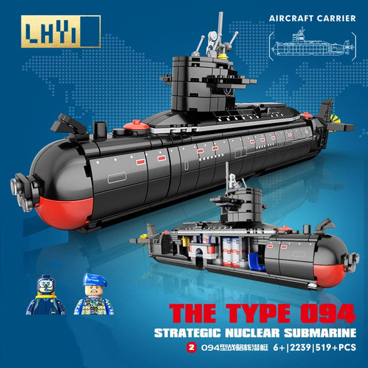 Military The Type 094 Strategic Nuclear Submarine Building Blocks Kit Classic Naval Vessels Ship War Boat Bricks Model Kids Toys - CADA BRICKS®