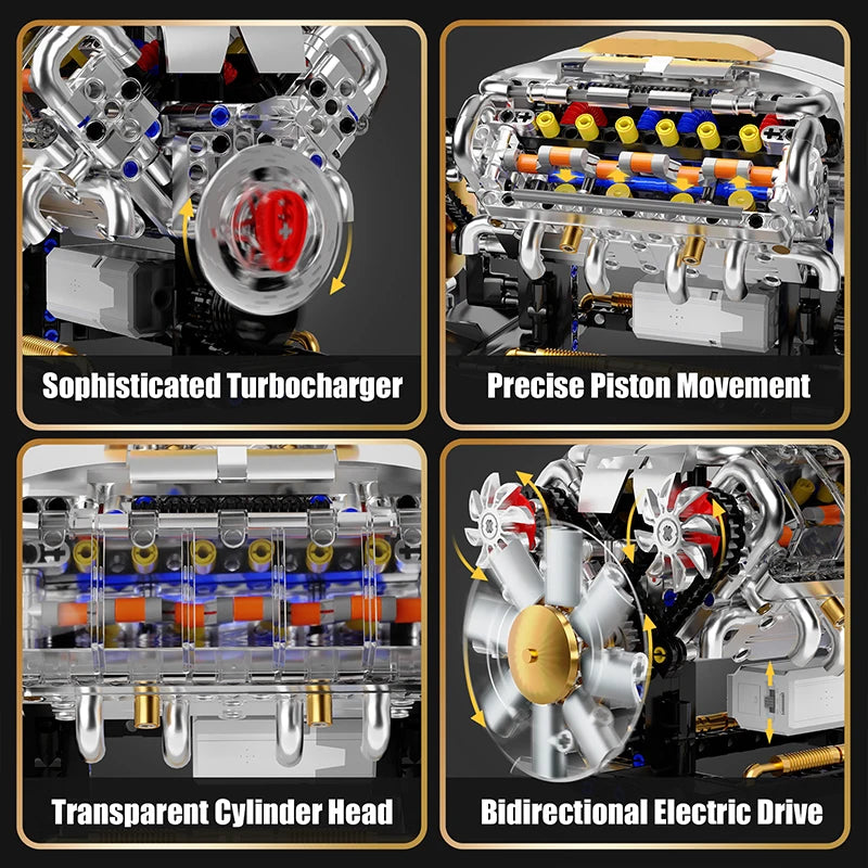 MOC Technik Electrically Driven V8 Engine Model Car Building Blocks Set Creative Educational Toys Christmas Gifts For Boys Kids - CADA BRICKS®